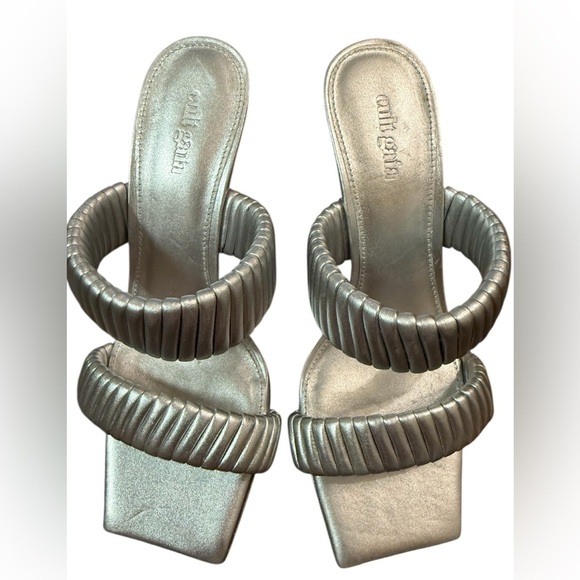Cult Gaia Valence 75MM Metallic Leather Sandals in Silver Size 7.5 - Picture 5 of 13